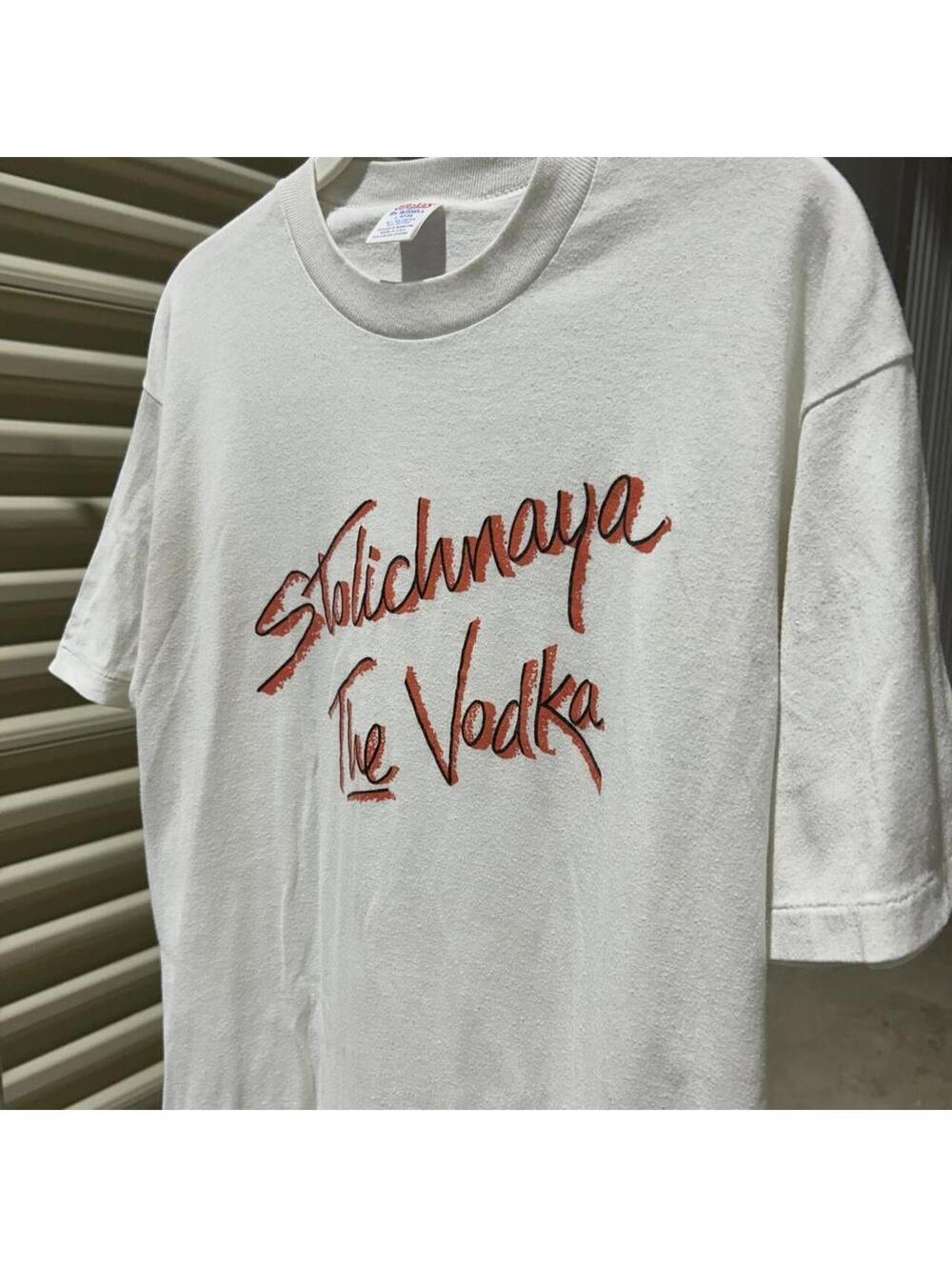 Vtg 80s stolichnaya the vodka white shirt